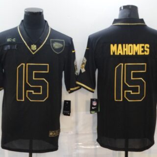 Nike Chiefs 15 Patrick Mahomes Black Gold 2020 Salute To Service Limited Jersey