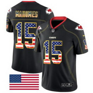 Nike Chiefs 15 Patrick Mahomes Black USA Flag Fashion Limited Jersey
