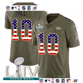 Nike Chiefs #10 Tyreek Hill Olive USA Flag Super Bowl LIV 2020 Men's Stitched NFL Limited 2017 Salute To Service Jersey