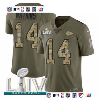 Nike Chiefs #14 Sammy Watkins Olive Camo Super Bowl LIV 2020 Men's Stitched NFL Limited 2017 Salute To Service Jersey