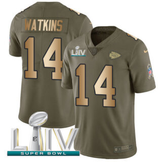 Nike Chiefs #14 Sammy Watkins Olive Gold Super Bowl LIV 2020 Men's Stitched NFL Limited 2017 Salute To Service Jersey
