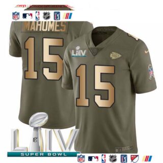 Nike Chiefs #15 Patrick Mahomes Olive Gold Super Bowl LIV 2020 Men's Stitched NFL Limited 2017 Salute To Service Jersey