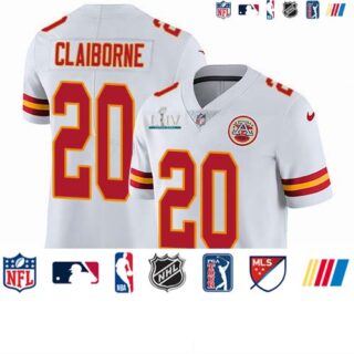 Nike Chiefs #20 Morris Claiborne White Super Bowl LIV 2020 Men's Stitched NFL Vapor Untouchable Limited Jersey