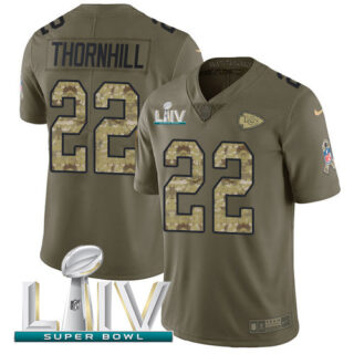 Nike Chiefs #22 Juan Thornhill Olive Camo Super Bowl LIV 2020 Men's Stitched NFL Limited 2017 Salute To Service Jersey
