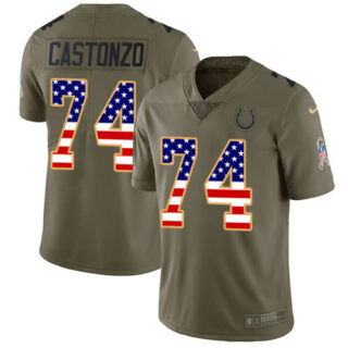 Nike Colts #74 Anthony Castonzo Olive USA Flag Men's Stitched NFL Limited 2017 Salute To Service Jersey