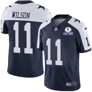 Nike Cowboys #11 Cedrick Wilson Navy Blue Thanksgiving Men's Stitched With Established In 1960 Patch NFL Vapor Untouchable Limited Throwback Jersey