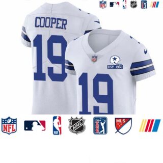 Nike Cowboys #19 Amari Cooper White Men's Stitched With Established In 1960 Patch NFL New Elite Jersey