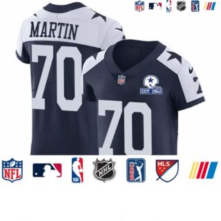 Nike Cowboys #70 Zack Martin Navy Blue Thanksgiving Men's Stitched With Established In 1960 Patch NFL Vapor Untouchable Throwback Elite Jersey