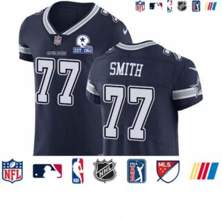 Nike Cowboys #77 Tyron Smith Navy Blue Team Color Men's Stitched With Established In 1960 Patch NFL Vapor Untouchable Elite Jersey