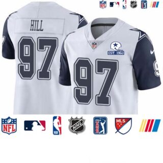 Nike Cowboys #97 Trysten Hill White Men's Stitched With Established In 1960 Patch NFL Limited Rush Jersey