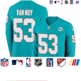 Nike Dolphins #53 Kyle Van Noy Aqua Green Team Color Men's Stitched NFL Limited Therma Long Sleeve Jersey