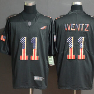 Nike Eagles 11 Carson Wentz 2019 Black Salute To Service USA Flag Fashion Limited Jersey