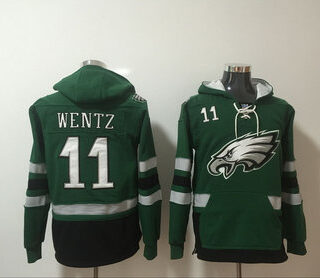 Nike Eagles 11 Carson Wentz Green All Stitched Hooded Sweatshirt