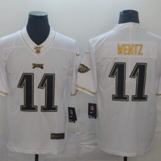 Nike Eagles 11 Carson Wentz White Gold Vapor Untouchable Limited Jersey
