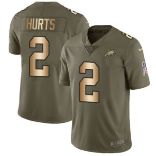 Nike Eagles #2 Jalen Hurts Olive Gold Men's Stitched NFL Limited 2017 Salute To Service Jersey