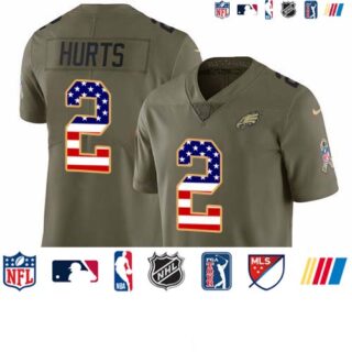 Nike Eagles #2 Jalen Hurts Olive USA Flag Men's Stitched NFL Limited 2017 Salute To Service Jersey
