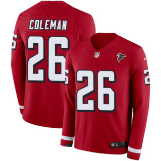 Nike Falcons #26 Tevin Coleman Red Team Color Men's Stitched NFL Limited Therma Long Sleeve Jersey
