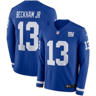 Nike Giants 13 Odell Beckham Jr. Blue Therma Long Sleeve Jersey