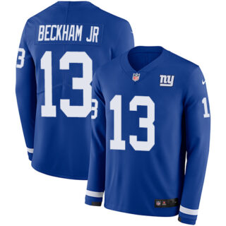 Nike Giants #13 Odell Beckham Jr Royal Blue Team Color Men's Stitched NFL Limited Therma Long Sleeve Jersey
