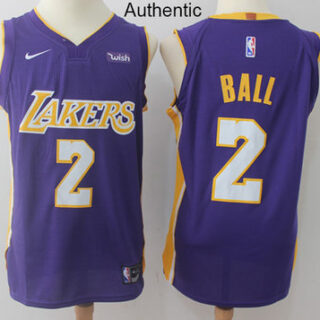 Nike Lakers #2 Lonzo Ball Purple NBA Authentic Statement Edition Jersey