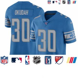 Nike Lions #30 Jeff Okudah Blue Team Color Men's Stitched NFL 100th Season Vapor Untouchable Limited Jersey
