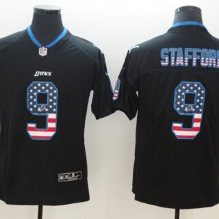 Nike Lions 9 Matthew Stafford Black USA Flag Fashion Color Rush Limited Jersey