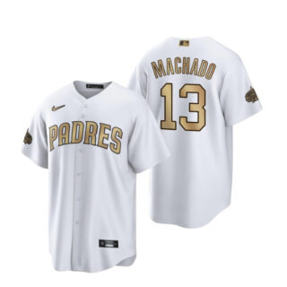 Nike Men's San Diego Padres #13 Manny Machado White Baseball White Gold Jersey