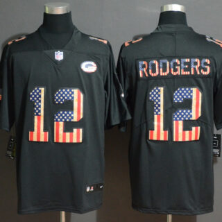 Nike Packers 12 Aaron Rodgers 2019 Black Salute To Service USA Flag Fashion Limited Jersey