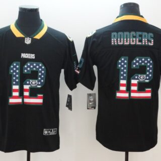 Nike Packers 12 Aaron Rodgers Black USA Flag Fashion Color Rush Limited Jersey