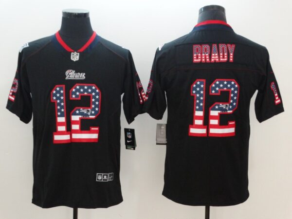 Nike Patriots 12 Tom Brady Black USA Flag Fashion Color Rush Limited Jersey