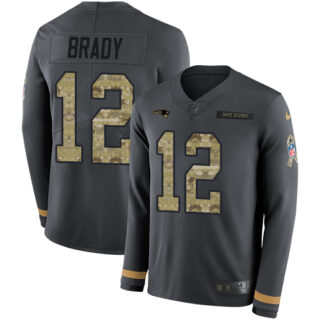 Nike Patriots #12 Tom Brady Anthracite Salute to Service Men's Stitched NFL Limited Therma Long Sleeve Jersey