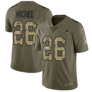 Nike Patriots #26 Sony Michel Olive Camo Men's Stitched NFL Limited 2017 Salute To Service Jersey