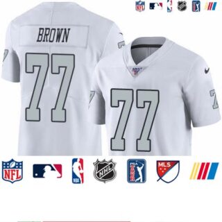 Nike Raiders #77 Trent Brown White Men's Stitched NFL Limited Rush 100th Season Jersey