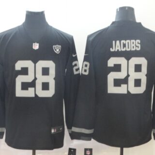 Nike Raiders 28 Josh Jacobs Black Therma Long Sleeve Jersey