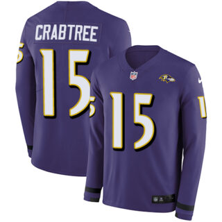 Nike Ravens #15 Michael Crabtree Purple Team Color Men's Stitched NFL Limited Therma Long Sleeve Jersey