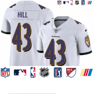 Nike Ravens #43 Justice Hill White Men's Stitched NFL Vapor Untouchable Limited Jersey