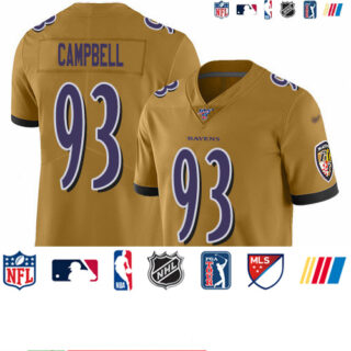 Nike Ravens #93 Calais Campbell Gold Men's Stitched NFL Limited Inverted Legend 100th Season Jersey