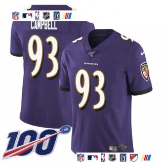 Nike Ravens #93 Calais Campbell Purple Team Color Men's Stitched NFL 100th Season Vapor Untouchable Limited Jersey