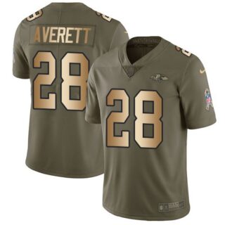 Nike Ravens 28 Anthony Averett Olive Gold Salute To Service Limited Jersey
