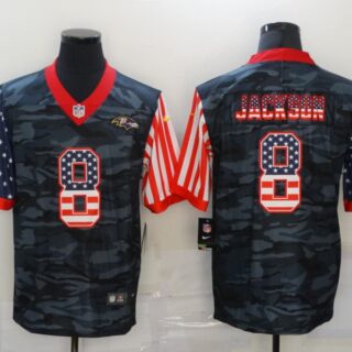 Nike Ravens 8 Lamar Jackson Black Camo USA Flag Limited Jersey