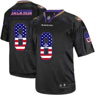 Nike Ravens 8 Lamar Jackson Black USA Flag Fashion Limited Jersey
