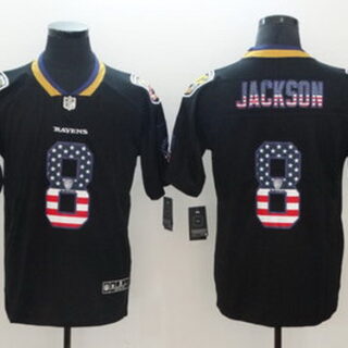 Nike Ravens 8 Lamar Jackson Black USA Flag Fashion Limited Jersey