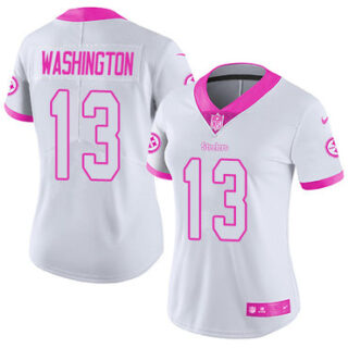 Nike Steelers #13 James Washington White Pink Women's Stitched NFL Limited Rush Fashion Jersey