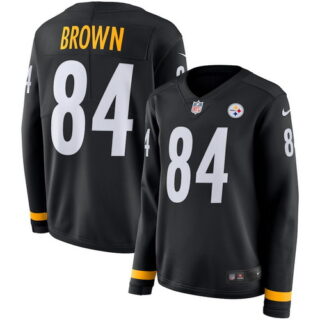 Nike Steelers 84 Antonio Brown Black Women Therma Long Sleeve Jersey