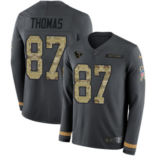 Nike Texans #87 Demaryius Thomas Anthracite Salute to Service Men's Stitched NFL Limited Therma Long Sleeve Jersey