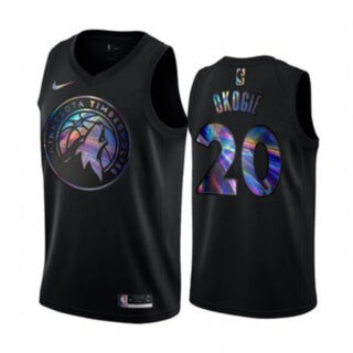Nike Timberwolves #20 Josh Okogie Men's Iridescent Holographic Collection NBA Jersey - Black