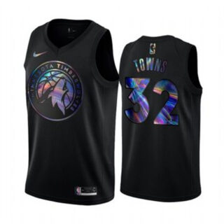 Nike Timberwolves #32 Karl-Anthony Towns Men's Iridescent Holographic Collection NBA Jersey - Black