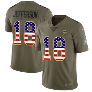 Nike Vikings #18 Justin Jefferson Olive USA Flag Men's Stitched NFL Limited 2017 Salute To Service Jersey