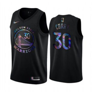 Nike Warriors #30 Stephen Curry Men's Iridescent Holographic Collection NBA Jersey - Black