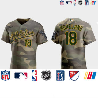 Oakland Athletics #18 Mitch Moreland Men's Nike 2021 Armed Forces Day Authentic MLB Jersey -Camo